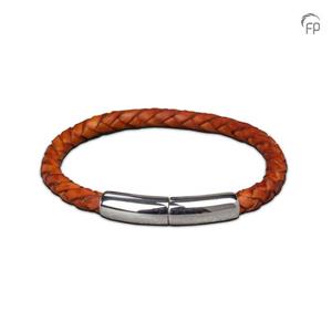 Urnwebshop Lichtbruine Lederen Embrace Armband, Zilveren Asruimte