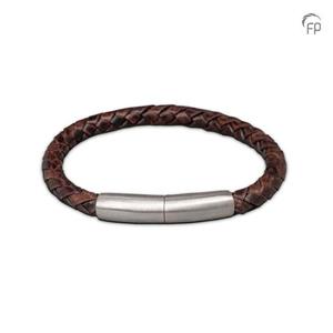 Urnwebshop Donkerbruine Lederen Embrace Armband, Matzilver Asruimte