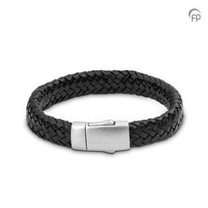 Urnwebshop Zwarte Leren Embrace Armband, Matzilver Asruimte