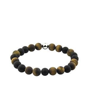 Urnwebshop Tijgeroog en Zwart Agaat Rek-Armbandje, Zilver Asreservoir