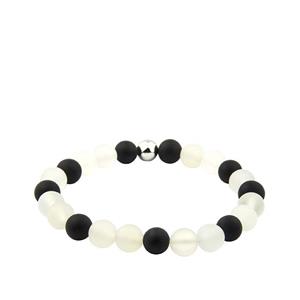 Urnwebshop Wit Calcedoon, Zwart Agaat Rek-Armbandje, Zilver Asreservoir