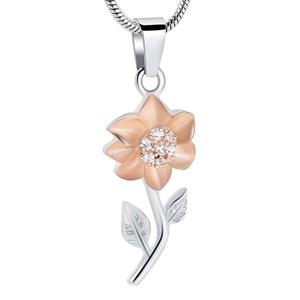 Urnwebshop RVS Ashanger Zonnebloem Rozegoud, inclusief Slangencollier
