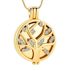 Urnwebshop Assieraad Levensboom Goud Zirkonia, inclusief Slangencollier
