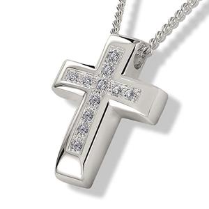 Urnwebshop Zilveren Ashanger Kruis met 11 Zirkonia inclusief Collier