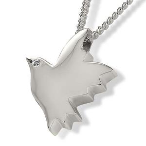 Urnwebshop Zilveren Ashanger Vredesduif met Zirkonia oog, inclusief Collier