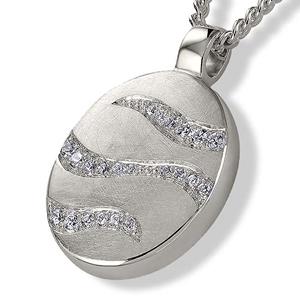 Urnwebshop Zilveren Ashanger Ovaal met Zirkonia, inclusief Collier