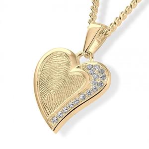 Urnwebshop Gouden Vingerafdruk Sieraad Hart met Briljanten