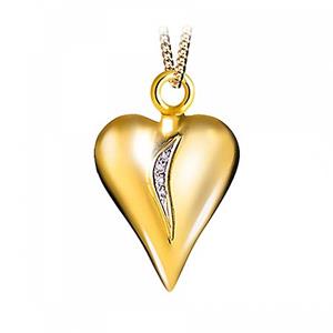 Urnwebshop Gouden Ashanger hart met Briljant Zilver