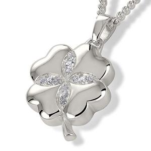 Urnwebshop Zilveren Ashanger Klavertje Vier met Zirkonia inclusief Collier