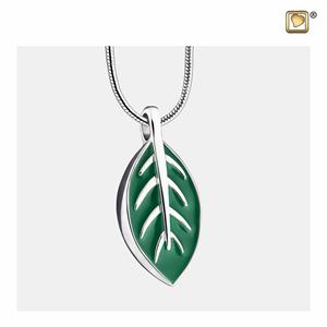 Urnwebshop Zilveren Groene Ashanger Elegant Leaf, inclusief Slangencollier