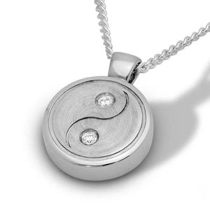 Urnwebshop Ronde Zilveren Ashanger Yin Yang met 2 Zirkonia's