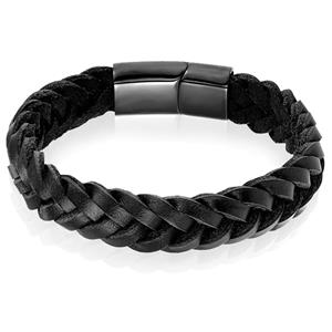 LGT JWLS Heren armband LGT Jewels Gevlochten Leer Edelstaal Zwart-23cm
