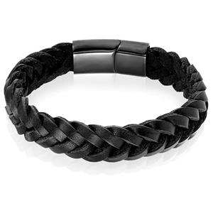 LGT JWLS Heren armband LGT Jewels Gevlochten Leer Edelstaal Zwart-19cm