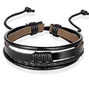LGT JWLS Heren armband Leer Zwart Verstelbaar Touw Multi armband