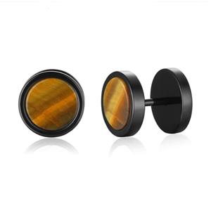 Mendes Heren oorbellen Zwart  Edelstaal Tiger Eye