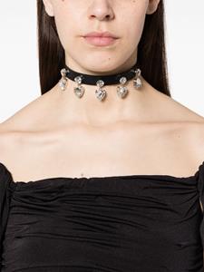 Alessandra Rich heart-pendants leather choker - Zwart