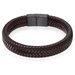 LGT JWLS Gevlochten Leren Armband Heren Edelstaal Sluiting Bruin Zwart-20.5cm