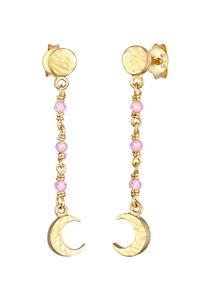 Elli Dames Maanplaat Structuur met Roze Kwarts in 925 Sterling Zilver