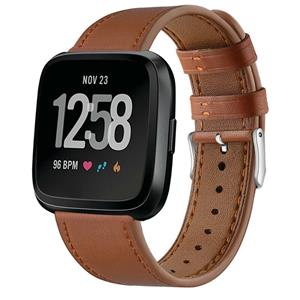 Strap-it Fitbit Versa leren bandje (strak bruin)