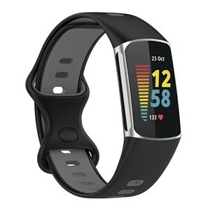 Strap-it Fitbit Charge 5 sport band (zwart/grijs)