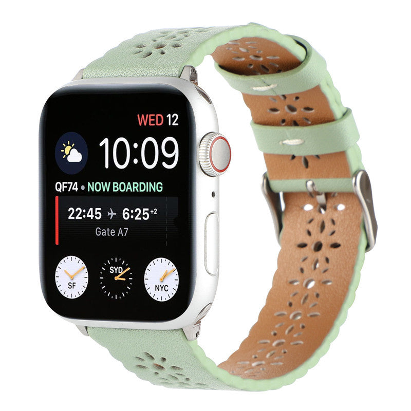 Apple Watch leren bandje patroon (lichtgroen)