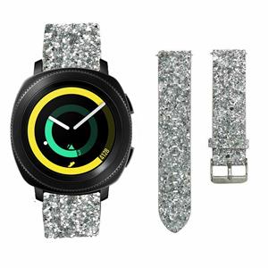 Strap-it Samsung Gear Sport leren glitter bandje (zilver)