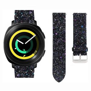 Strap-it Samsung Gear Sport leren glitter bandje (zwart)