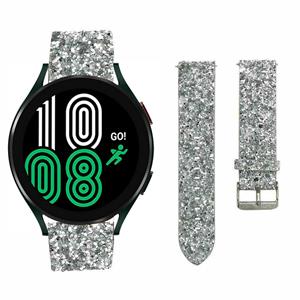 Strap-it Samsung Galaxy Watch 5 - 44mm leren glitter bandje (zilver)