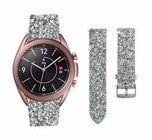 Strap-it Samsung Galaxy Watch 3 41mm leren glitter bandje (zilver)