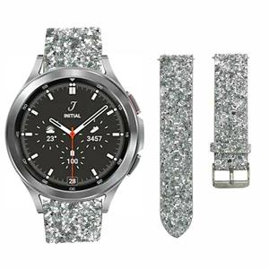 Strap-it Samsung Galaxy Watch 4 Classic 46mm leren glitter bandje (zilver)