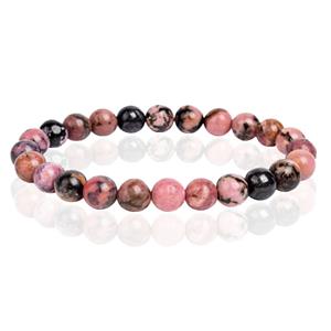 Memphis Natuursteen Armband met 8mm Kralen  - Rhodonite