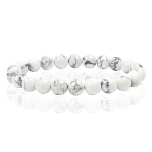 Memphis Natuursteen Armband met 8mm Kralen  - White Howlite