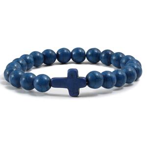 Memphis Kralen Armband met Natuursteen Kruis - Donkerblauw