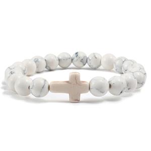 Memphis Kralen Armband met Natuursteen Kruis - Wit