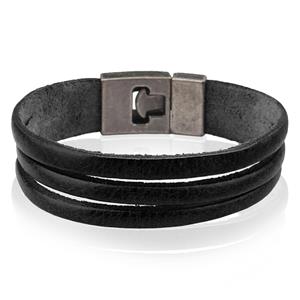 LGT JWLS Zwarte Leren Armband met Metalen T-sluiting