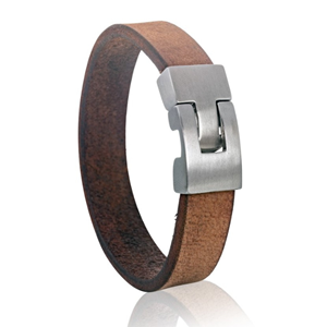 Impona Armband in ruw bruin leer met askamer in het slot (14mm)