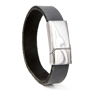 Impona Armband in zwart leer met askamer in het slot (14mm)