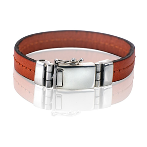 Impona Armband in oranje leer met askamer in zilver slot (12mm)