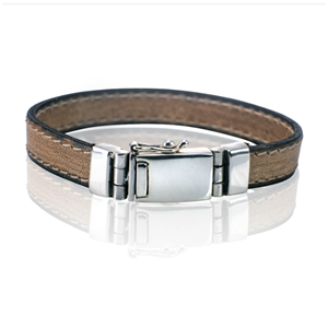 Impona Armband in beige leer met askamer in zilver slot (12mm)