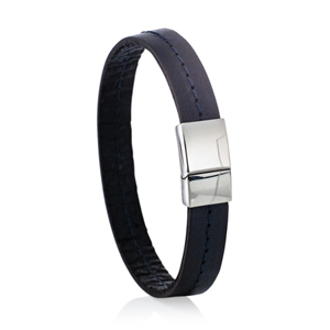 Impona Armband in blauw leer met askamer in schuifslot (10mm)