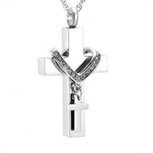 Gedenkartikelen Ashanger Double Cross in zilverkleur + zirkonia