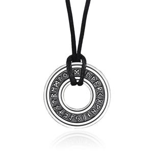 LGT JWLS Amulet Ketting Odin - Ronde Circel met Noorse Tekens Zilver