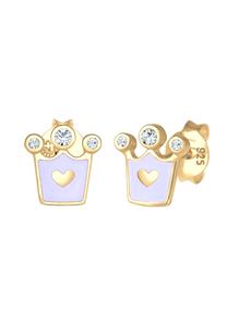 Elli Kinderen hart kroon emaille roze met kristallen in 925 sterling zilver