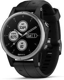 Garmin Fenix 5S Plus 42 mm zilver met siliconen armband zwart [wifi] - refurbished