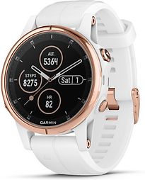 Garmin Fenix 5S Plus 42 mm roségoud met siliconen armband wit [wifi, Saphir editie] - refurbished