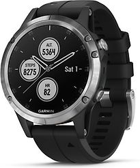 Garmin Fenix 5 Plus 47 mm zilver met siliconen armband zwart [wifi] - refurbished