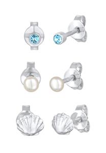 Elli Dames Oorsteker Set mossel met Kristal en zoetwater gekweekte Parel in 925 Sterling Zilver