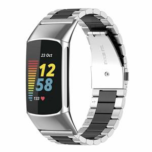 Strap-it Fitbit Charge 6 stalen band (zilver/zwart)