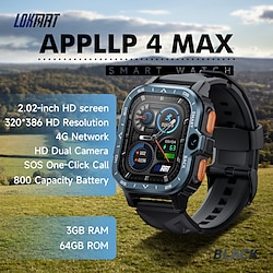 Light in the box LOKMAT APPLLP 4 MAX Slimme horloge 2.02 inch(es) Smart Watch-telefoon 4G LTE 3G 4G Bluetooth Stappenteller Gespreksherinnering Activiteitentracker Compatibel met: Android iOS Dames Heren GPS