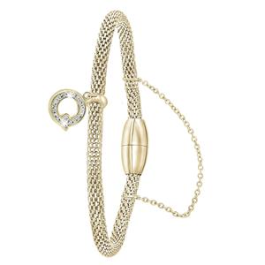Lucardi Gerecycled stalen armband mesh goldplated letter met kristal - u